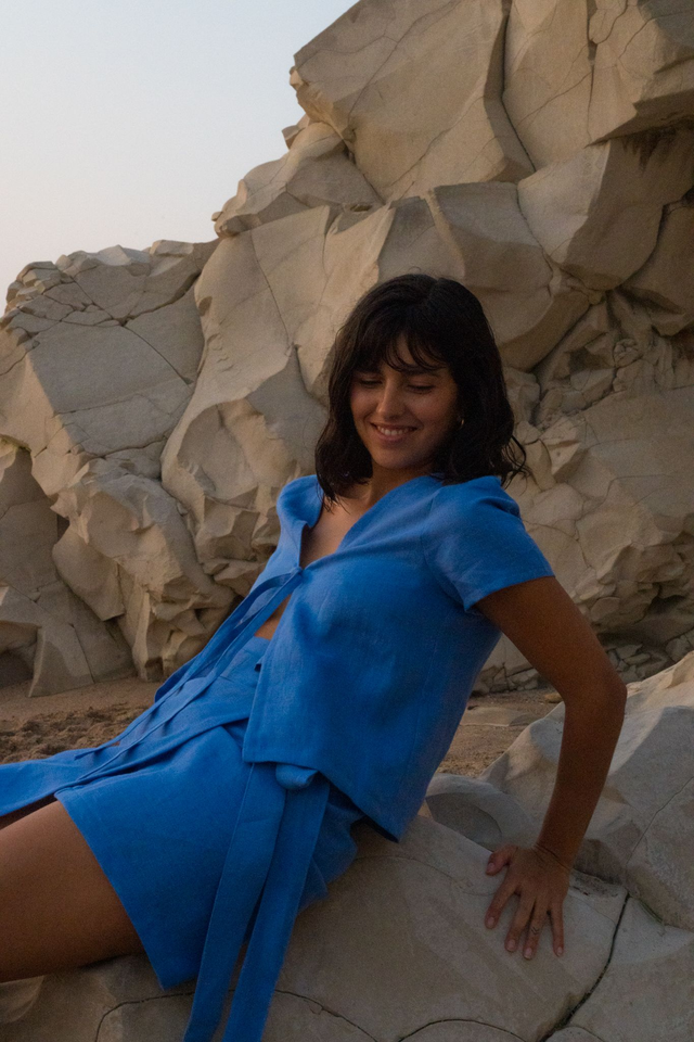 Blouse lin bleu - Sunrise