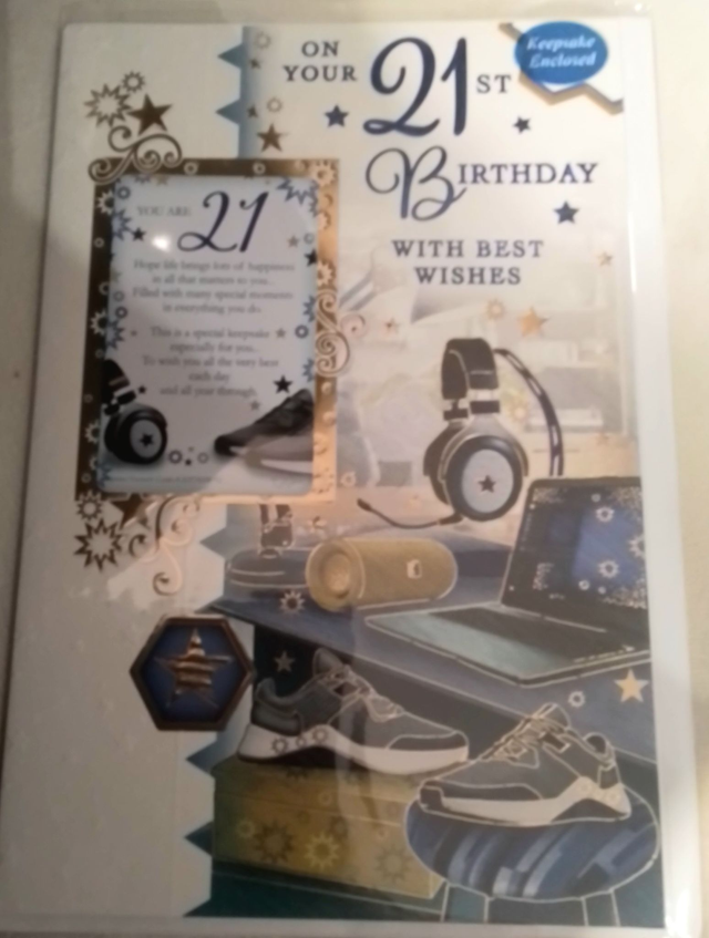 21st Birthday Card with Keepsake Card 