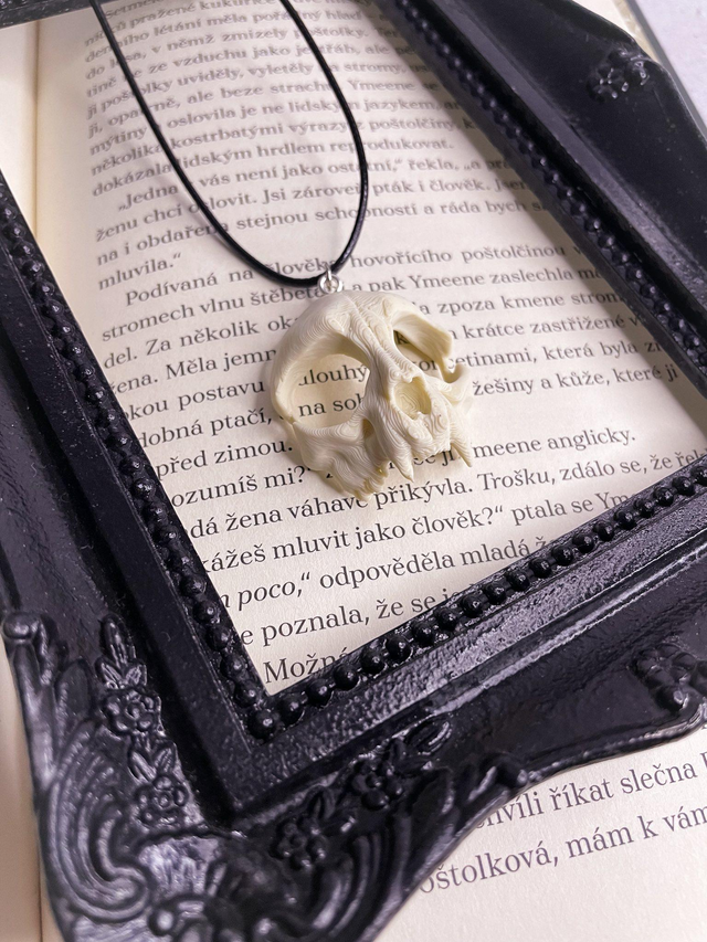 Náhrdelník kočičí lebka na šňůrce