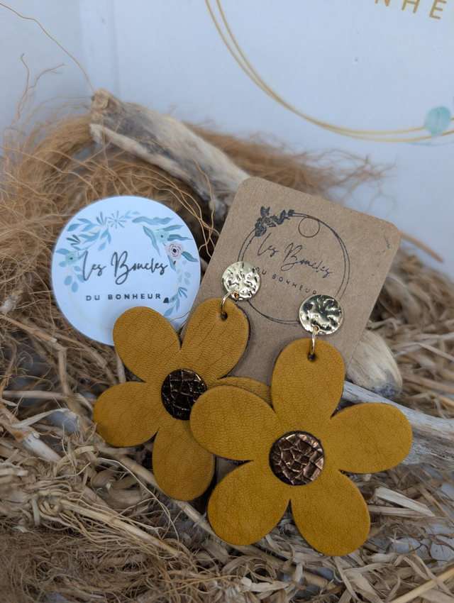 Boucles d'oreilles Marguerite ocre bronze m1104