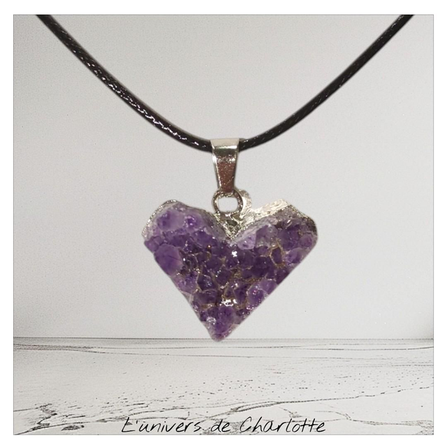Pendentif &quot;Améthyste brute&quot; coeur PN-202