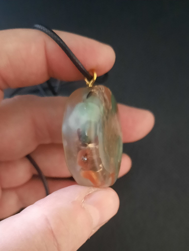 Pendentif Médaillon Aventurine verte / Cornaline orange