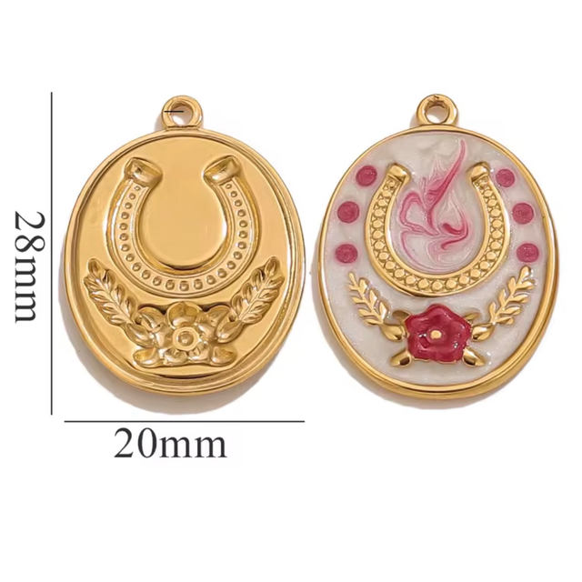 Charm ferro di cavallo bianco e fucsia  