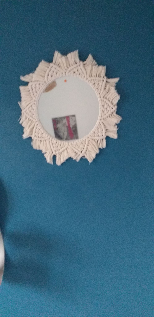 Macramé miroir 20cm blanc