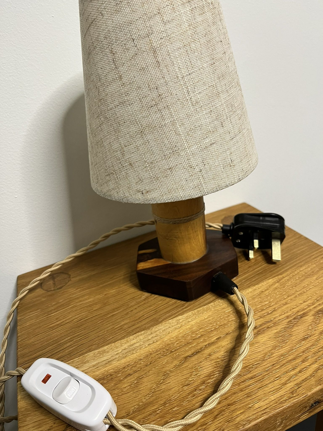 Stylish desk lamp with a base made of Australian Mulga wood.
