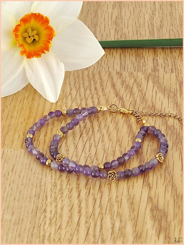 Bracelet 4mm double rang - Améthyste