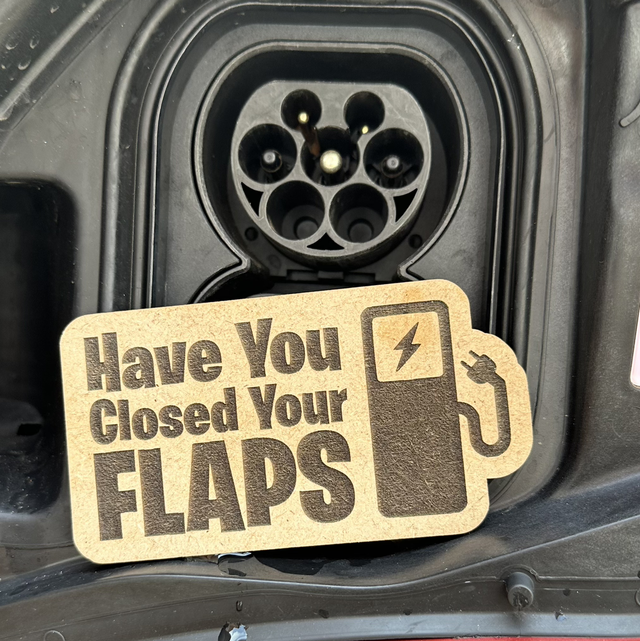Close your flaps plaque for ev drivers 