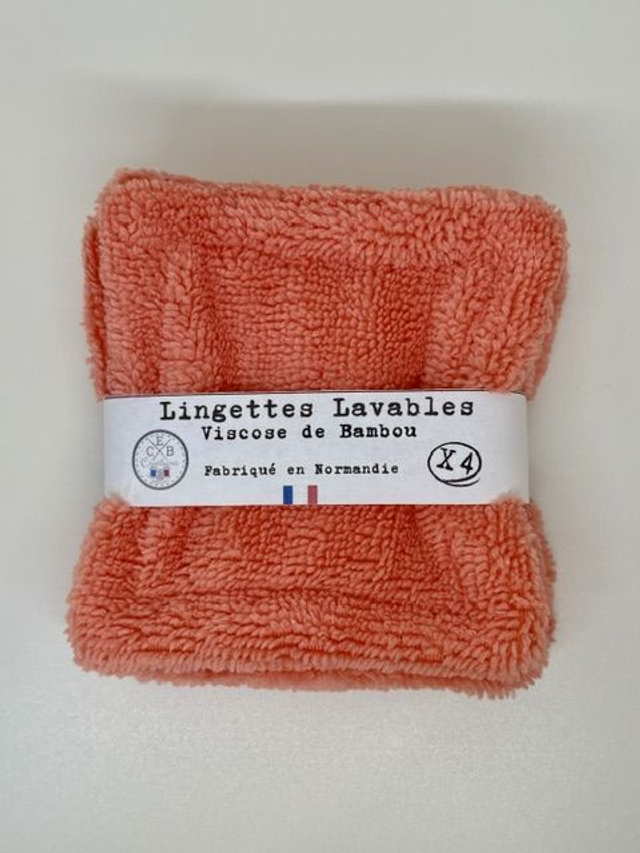 Coton lavable double face en éponge bambou "Corail" X4