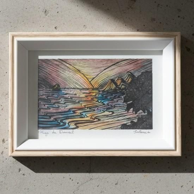 Encre et aquarelle - La plage du Diamant, vue sur le Morne Larcher et le Rocher du Diamant (Martinique)