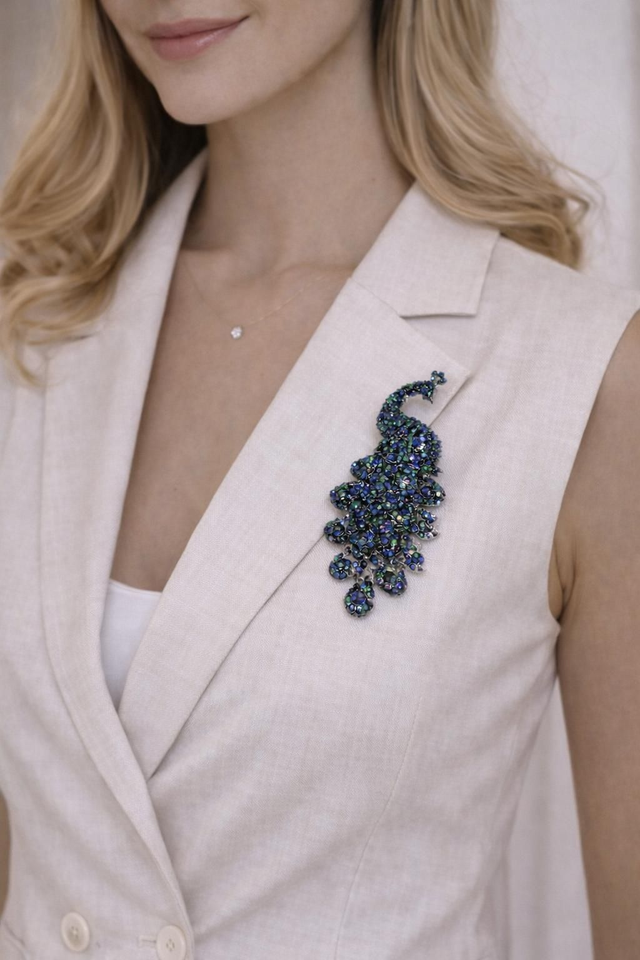 Broche paon Collection Iris électrique 