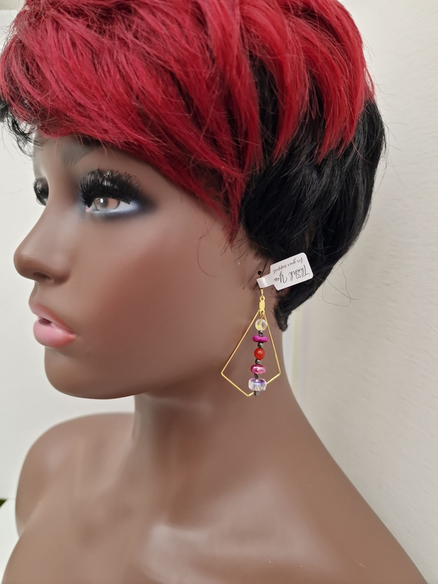 Boucles D'oreilles Acier Doré Perles Coquillage Hématite Cristal