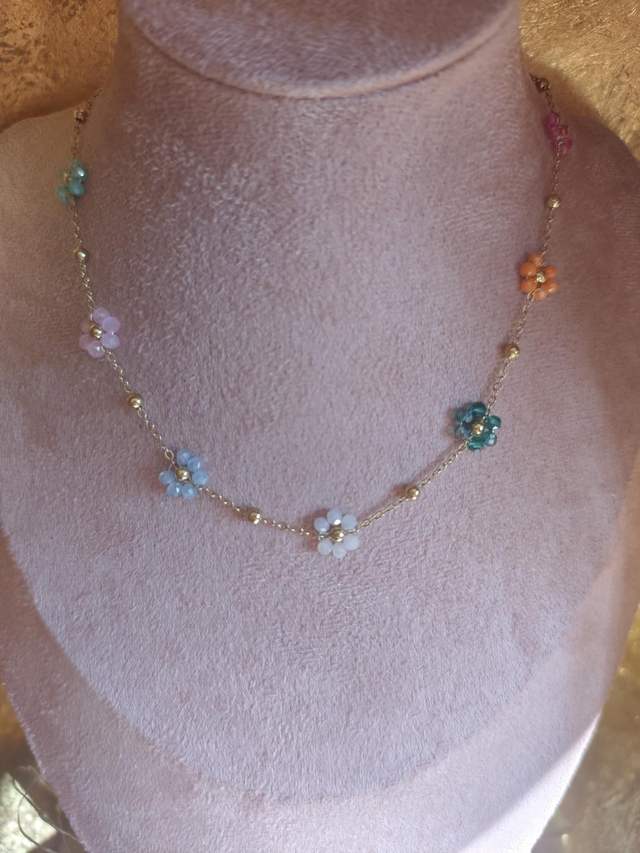 COLLIER "FLORAL" GOLD/ PERLES MULTICOLORS 0000511