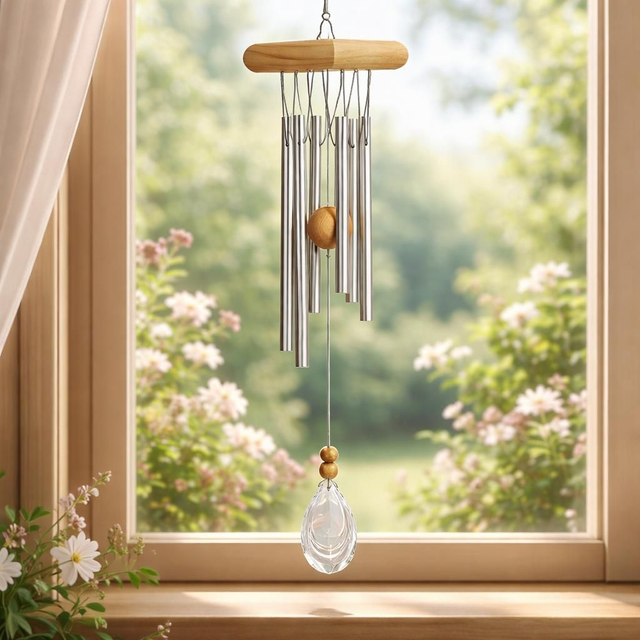 Carillon à vent à cinq tubes capteur vent cristal - 48 cm