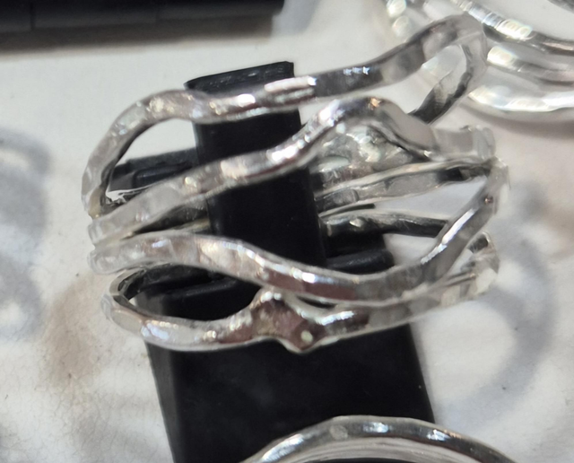 4 X 1.5mm Multi Strand Sterling Silver Ring with Hammered Texture 