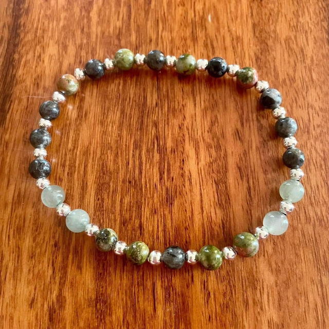Larvikite, Unikite, Green Aventurine 8” Mansize bracelet 