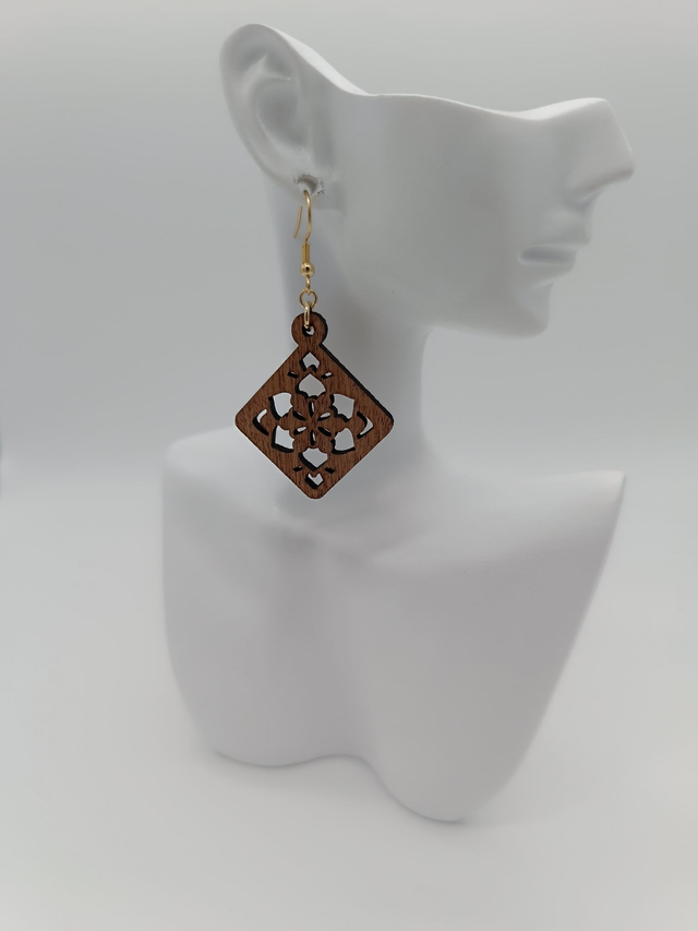Boucles d'oreilles en bois "Losanges"