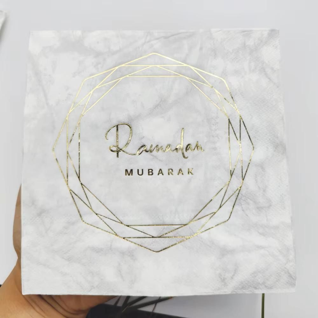 Ramadan Mubarak Napkins White Gold - 10 pcs