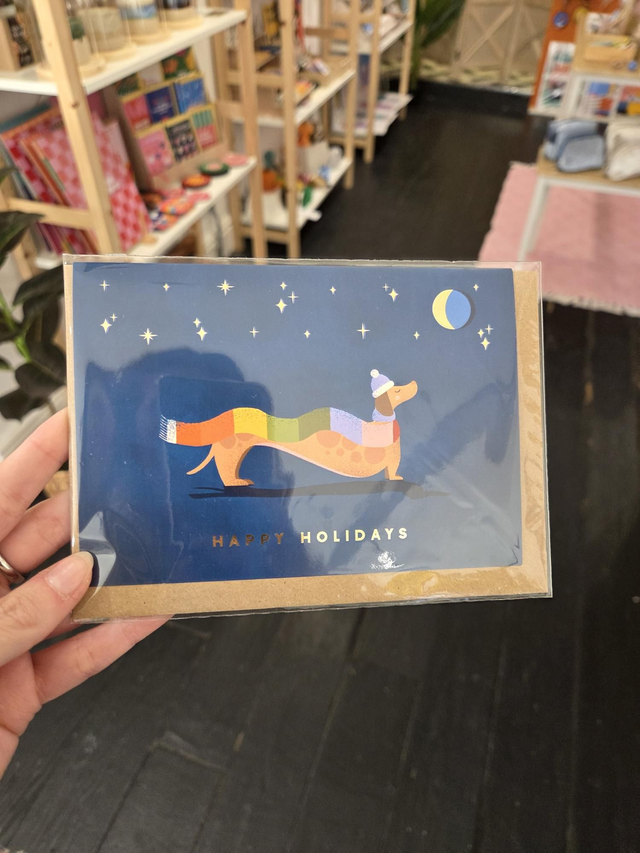 Happy Holidays Dachshund Gold Foil Christmas Greetings Card - EV-046