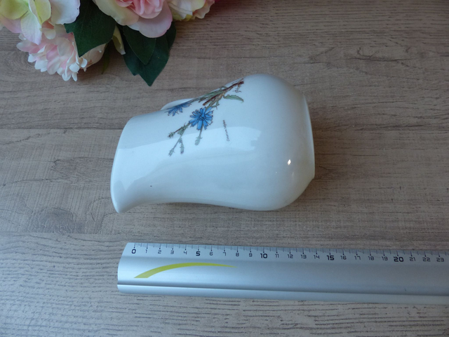 Pot à lait vintage Pillivuyt France – Porcelaine blanche décor fleurs de chicorée bleue, pichet bohème pour déco campagne chic ou bouquet