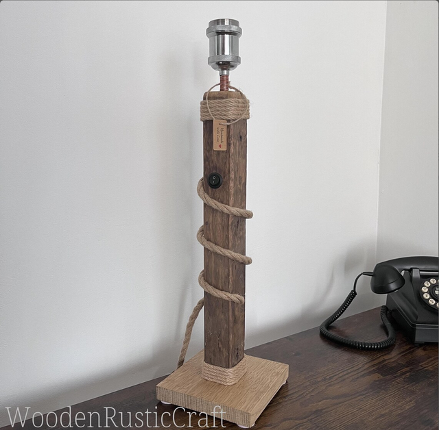 Tall Red Oak & English Oak Table Lamp
