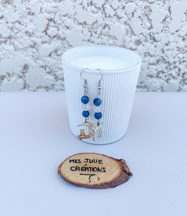 Boucles d'oreilles aventurine bleue et cristal de roche 