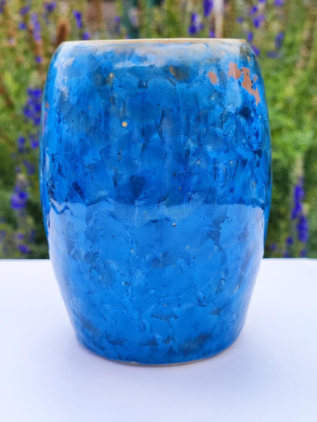 Vase émaux cristallisants bleus 