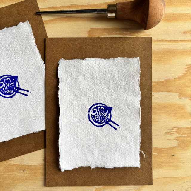 Tiny Ramen Bowl - Linoprint  (Handmade Paper) 
