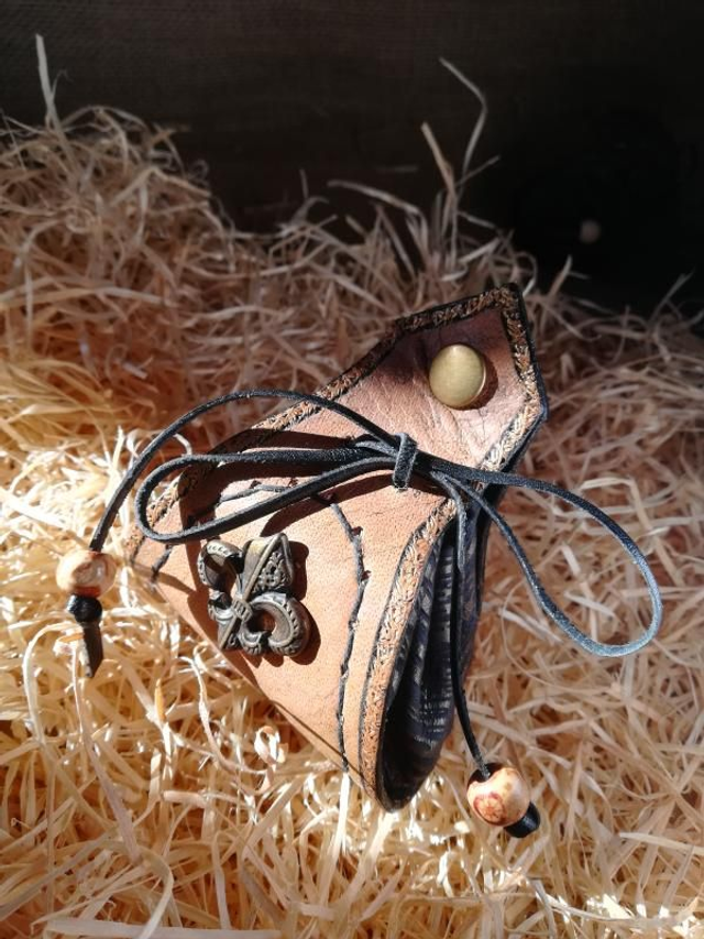 Bourse médiévale fleur de lys Beige/gris/doré