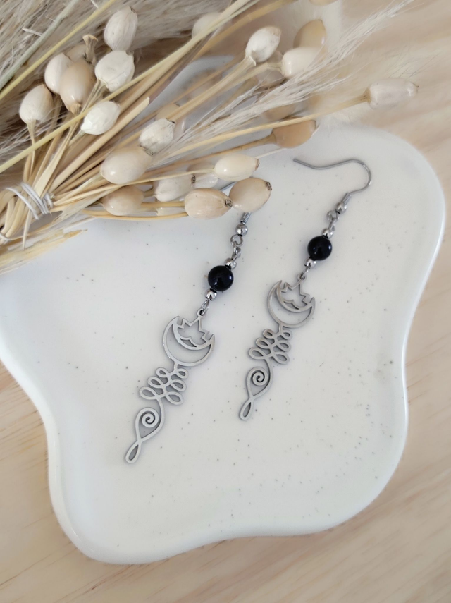 Boucles d'oreilles Fleur de lotus Unalome et Obsidienne dorée