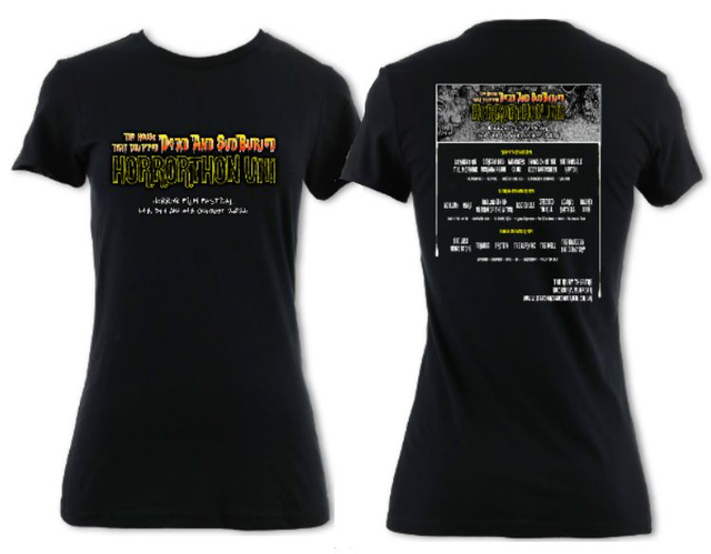 Women's Fitted T-Shirt, The House That Dripped Dead And SudBuried: Horrorthon VIII With Backprint