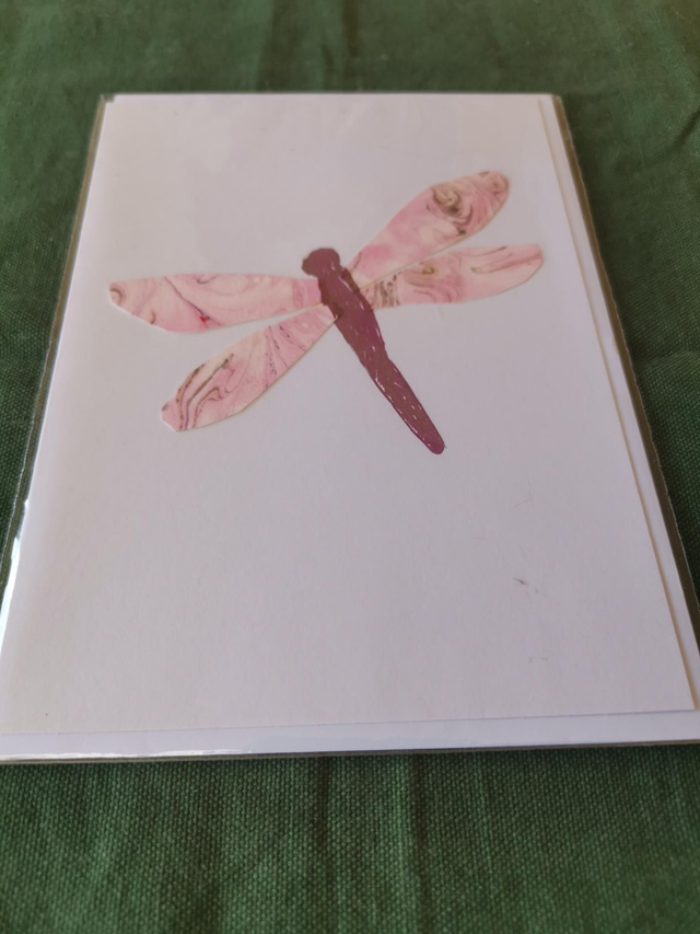 Purple, gold dragonfly card