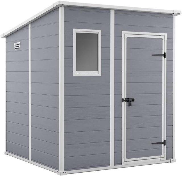 Keter Manor Pent Garden Storage Shed 6 x 6 feet - Grey, 200.6 cm*183.5 cm*183.0 cm