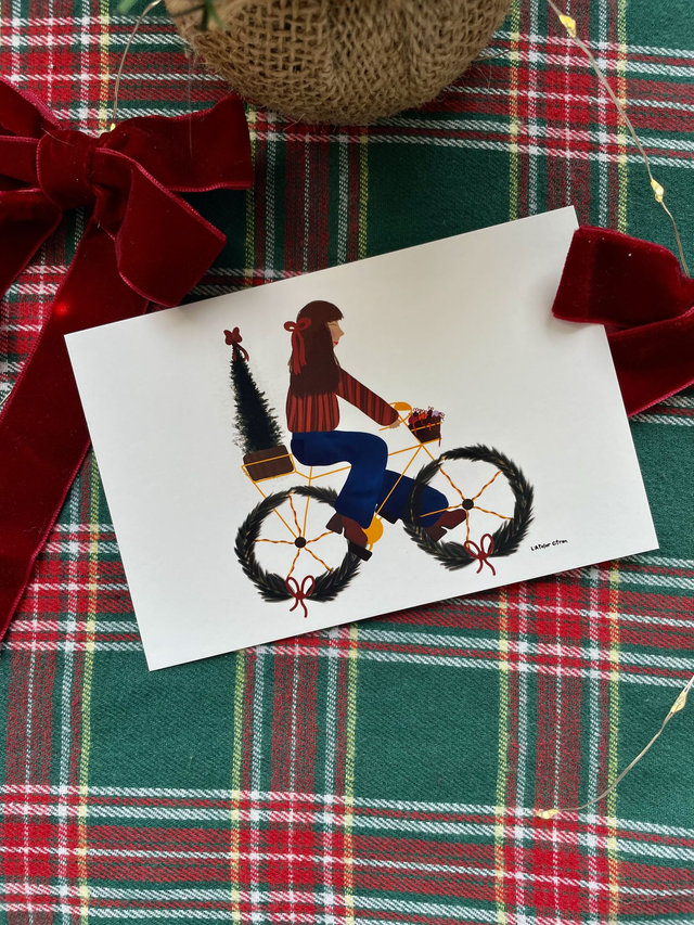 Carte de Noël - À bicyclette