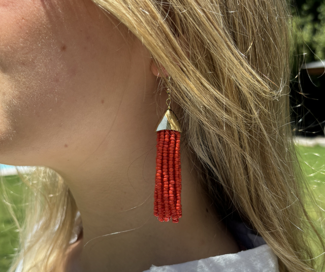 Aros tubo mostacilla múltiple rojo