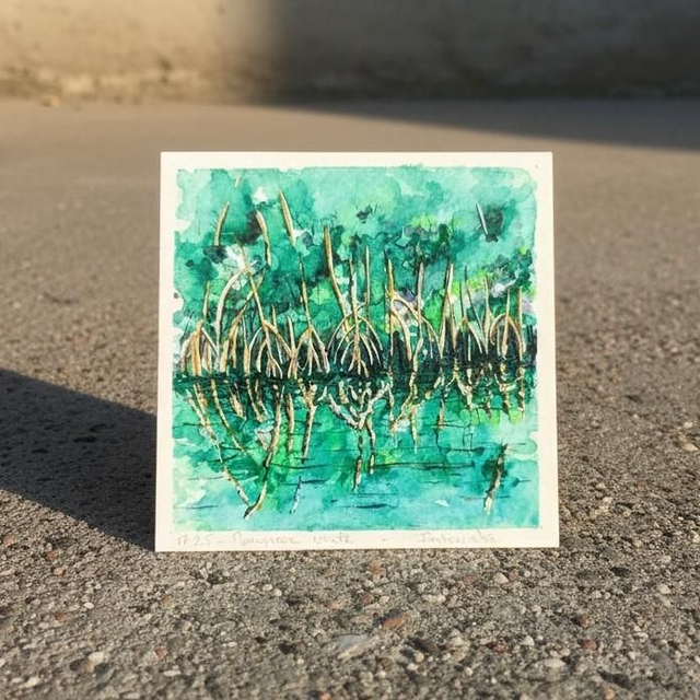 Aquarelle mini - La Mangrove verte
