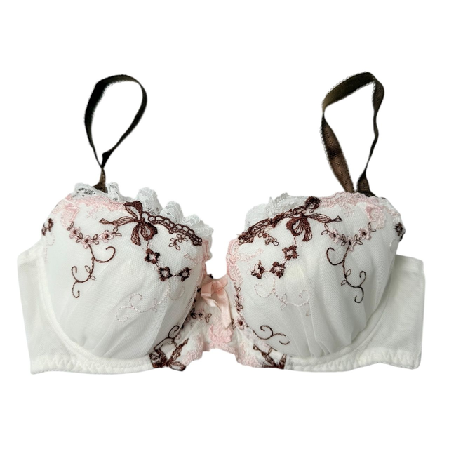 Pink + brown bow embroidered Japanese Bra UK 30C 