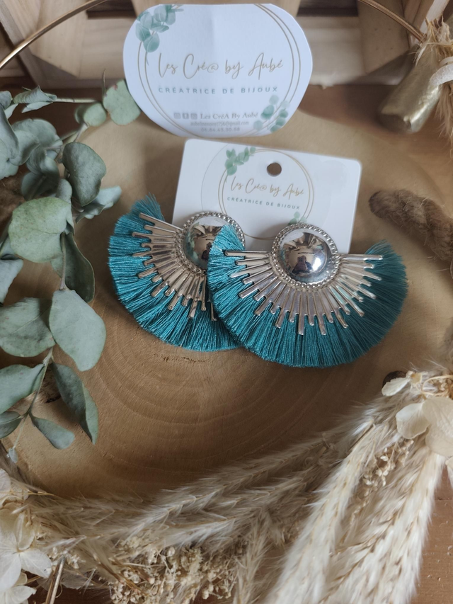 BO BOHEME DEMI LUNE ARGENT/ POMPONS BLEU CANARD 0000800