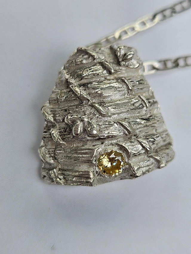 Beehive, fine silver pendant 