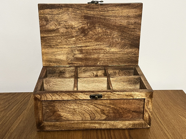 Tea box with six compartments made of Mango wood.