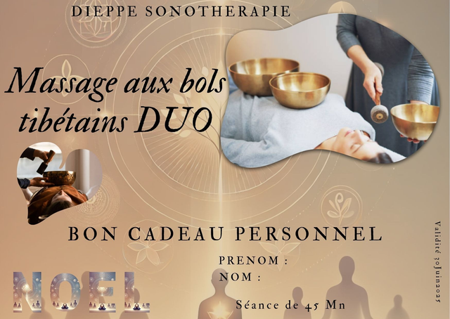 Bon cadeau Massage sonore et vibratoire aux bols tibétains Duo