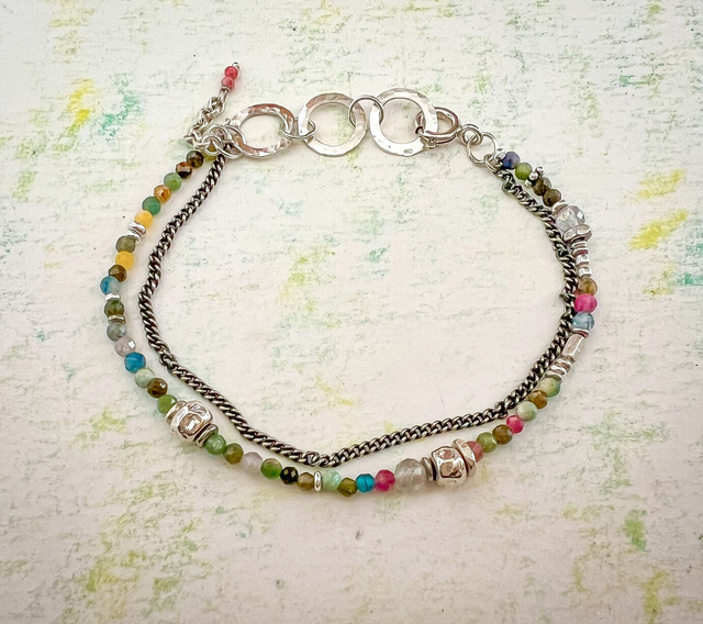 Pulsera de cadena de plata 925 con varias gemas