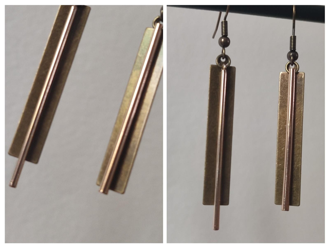 Boucles d'oreilles rectangle et tige bronze -sans nickel, pièce unique 