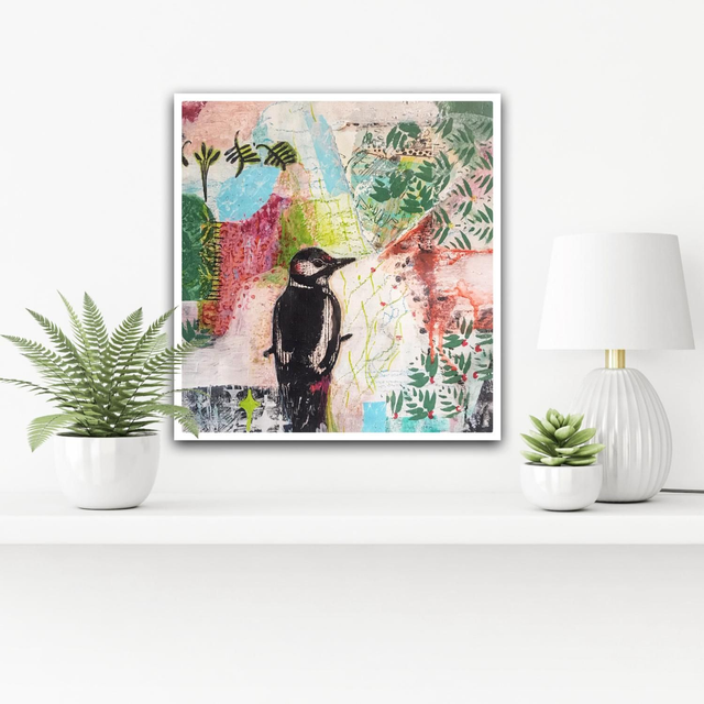 Woodpecker framed        painting