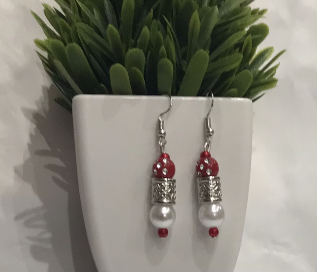 Red Silver Dangling Earrings- RSDE34