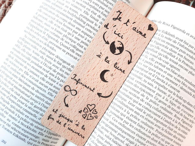 Marque-page en Bois Massif - Hêtre - Modèle &quot;JTM Infini A/R&quot;