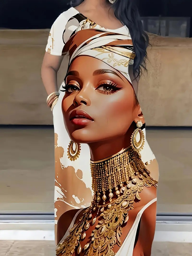 Woman Plus Size Print Ankle Dress