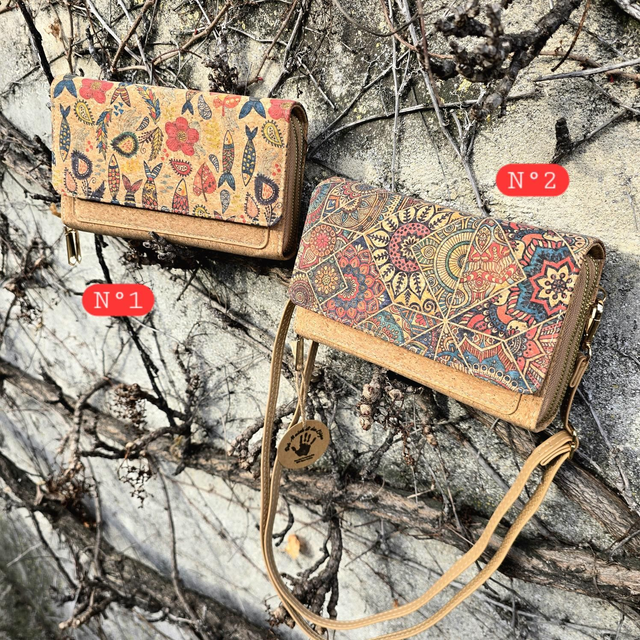 Petit sac à main/bandoulière "Leslie" en liège naturel et imprimé (2 impressions à choix)