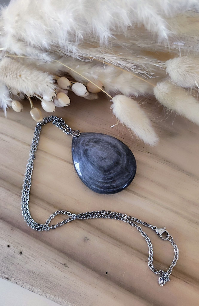 Pendentif Obsidienne argentée