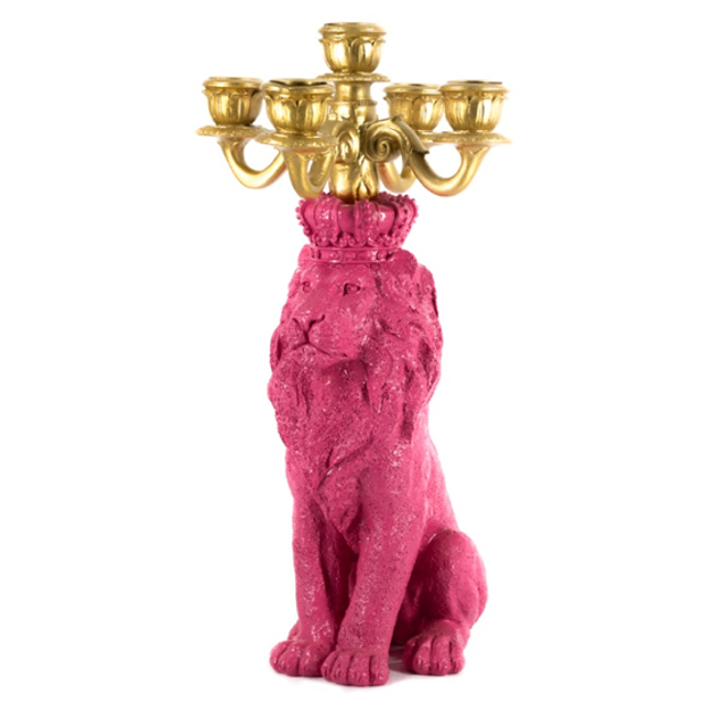 Kandelaar leeuw roze