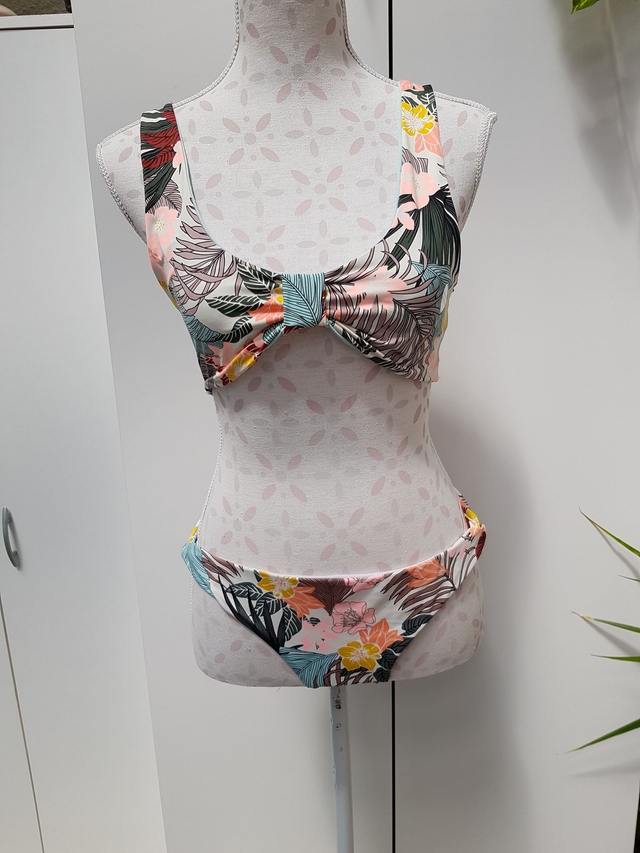 Maillot De Bain Deux Pièces Réversible Turquoise Imprimé Jungle Fleurs Taille L/G